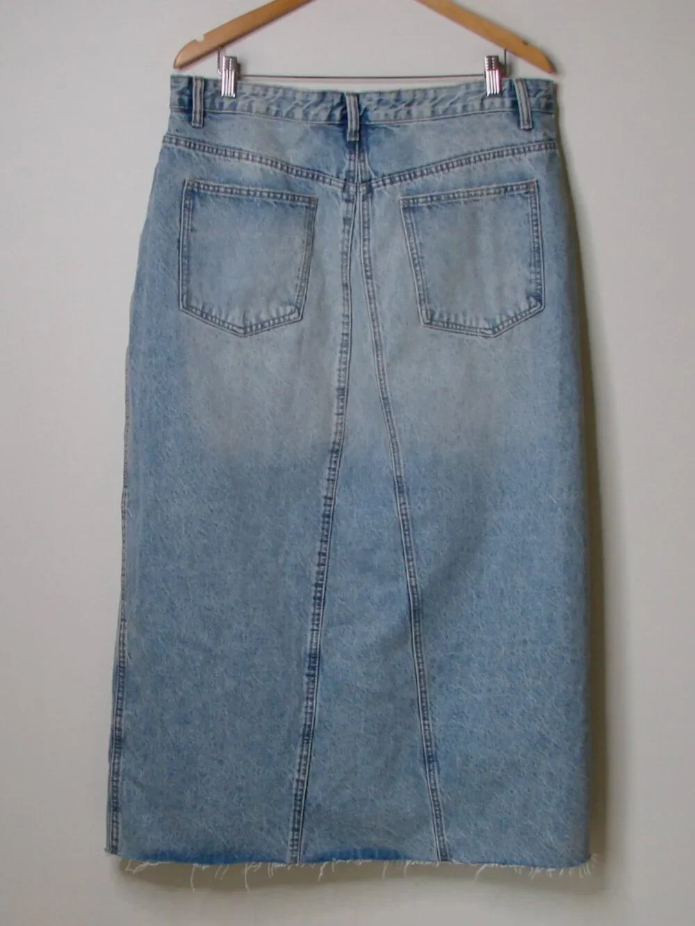 Zara Light Blue Denim Midi Maxi Skirt Asymmetric Fly Raw Hem BRAND NEW NWT XXL - Picture 13 of 15